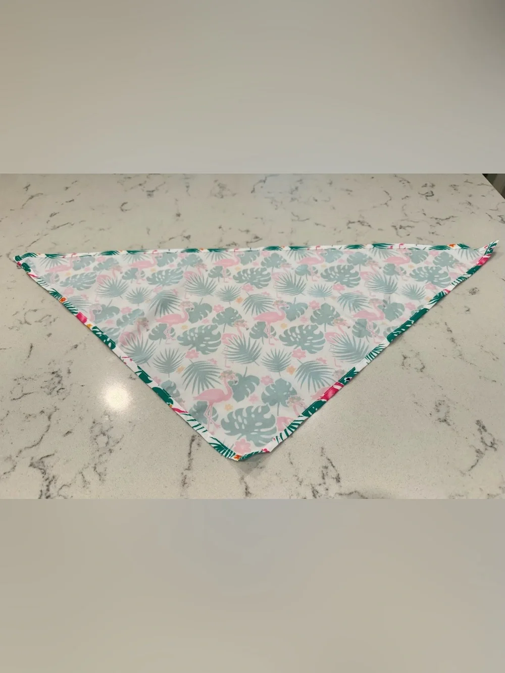 Set of 2 Tropical Print Dog Bandanas - flamingo and pineapple with hibiscus